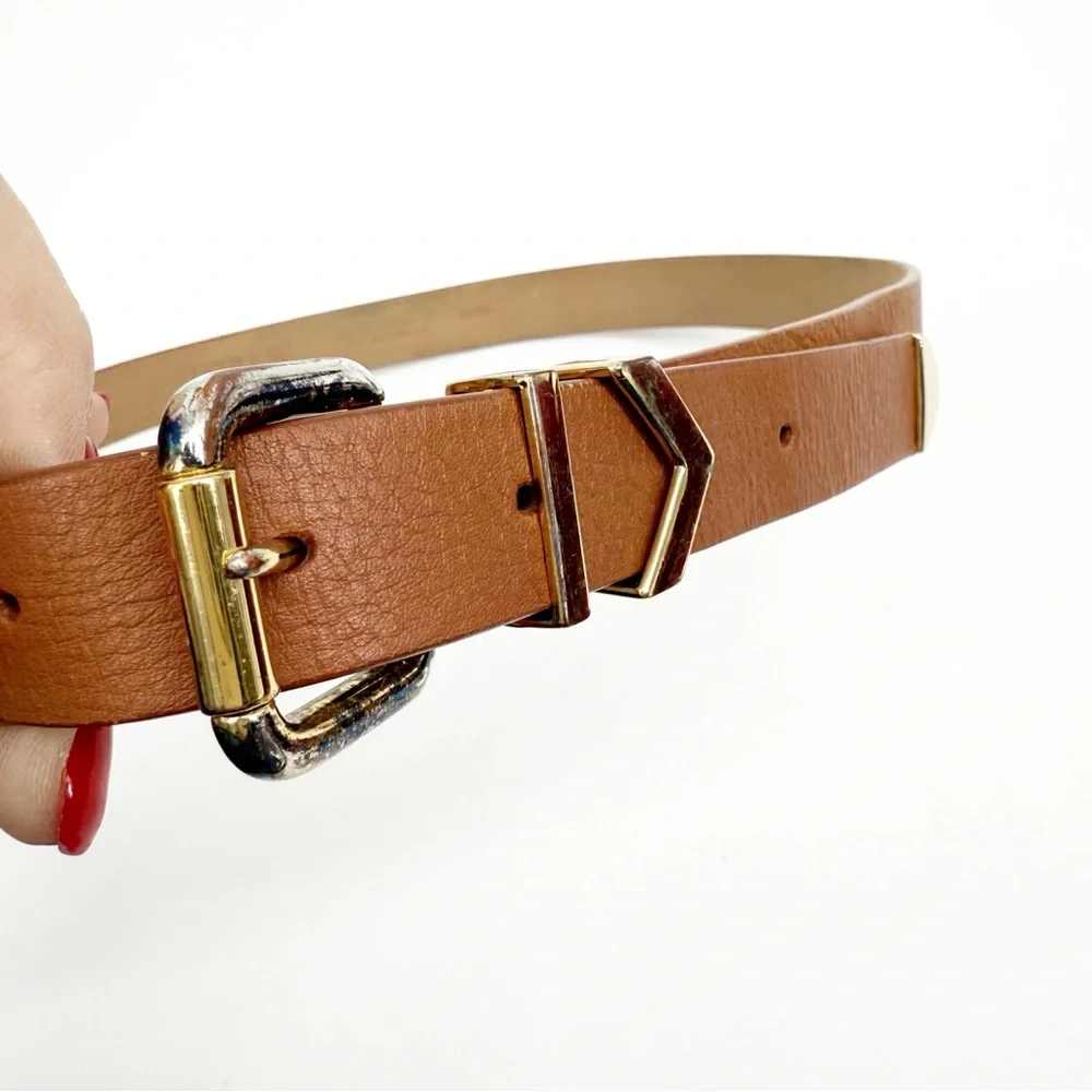 J.Crew Brown Leather Belt With Gold Accent and Buckle, size XS